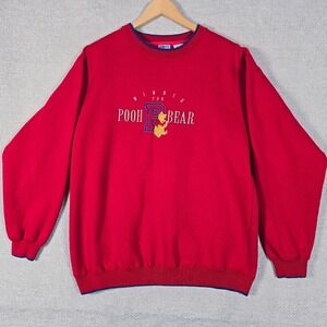 Disney Winnie the Pooh Bear Vintage Red Crewneck Sweatshirt Mens XL Embroidered